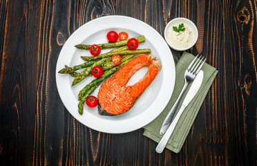 Crispy roasted salmon steak