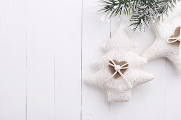 Christmas decorations on a white wooden background