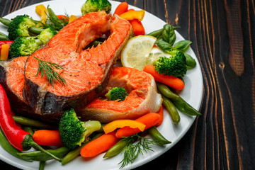 Crispy roasted salmon steak