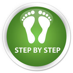 Step by step (footprint icon) soft green glossy round button