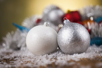 Christmas balls on shiny background
