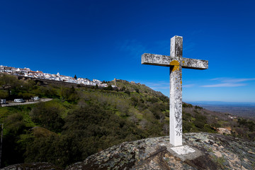 Cross and Cityview of Marvao, Portugal