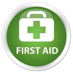 First aid soft green glossy round button