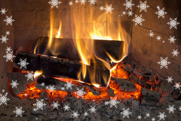 snowflakes on the fierplace background