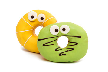 delicious donuts in color glaze isolated