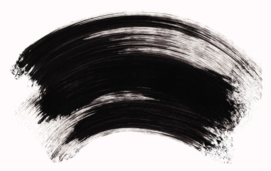 Realistic black brush stroke texture. Ink hand paint illustration, isolated on white background.