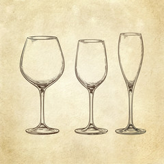 Set of empty glasses.