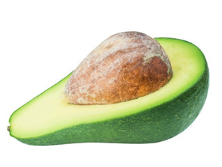 Green ripe avocado isolated on white background