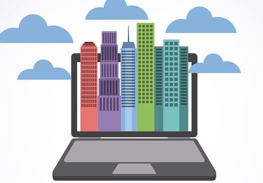 Cityscape and Laptop Illustration Infographic