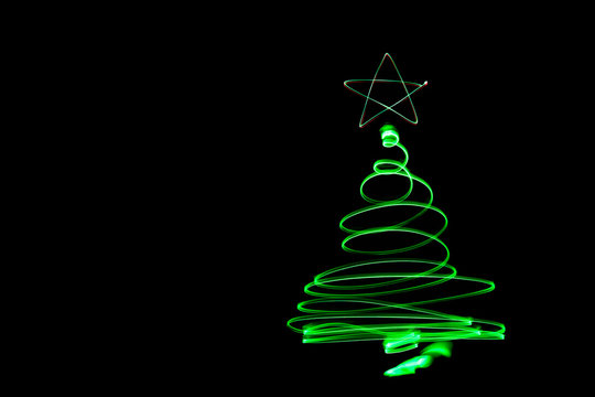 Christmass tree light painting. Abstract of lighting equipment.