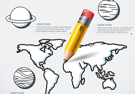 Global Education Infographic with Pencil Illustration Element and Hand Drawn Style Icons