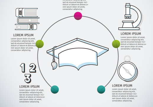 Education Infographic with Half Circle Illustration Element and Hand Drawn Style Icons