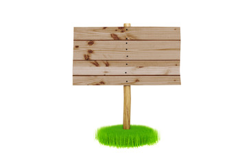 Advertising sign stands in fresh grass tufts