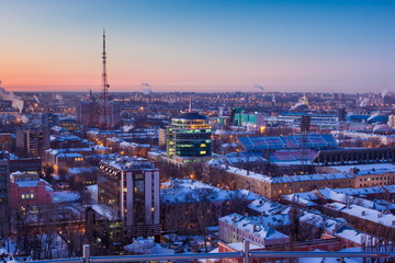 Voronezh from rooftop, winter evening
