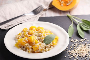 Pearl barley risotto with pumpkin and sage