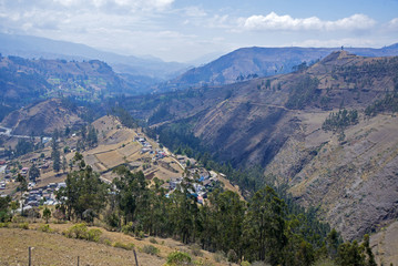 Fototapeta premium Andes mountains surrounding the city of Guranda, Bolivar Province, Ecuador, on a sunny morning.