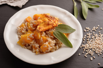 Pearl barley risotto with pumpkin and sage