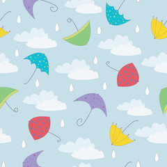 Seamless illustration. Set for your design. background with umbrellas