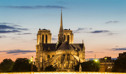 The Notre Dame cathedral  in evening, Paris, France.