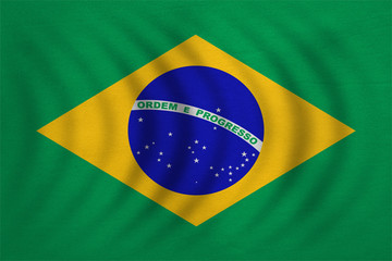 Fototapeta premium Flag of Brazil wavy, real detailed fabric texture