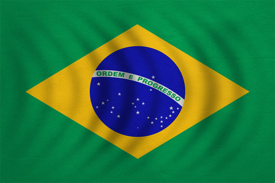 Flag of Brazil wavy, real detailed fabric texture