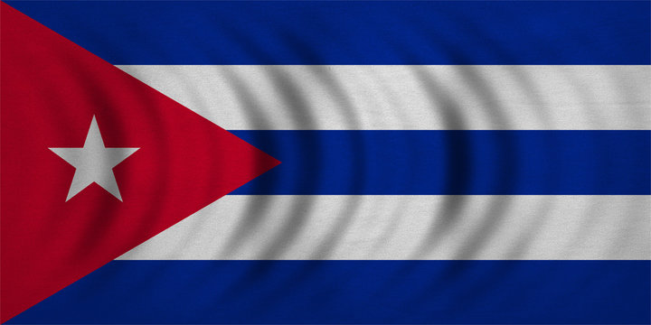Flag of Cuba wavy, real detailed fabric texture