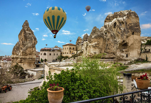 Cappadocia, Anatolia, Turkey. Goreme national park. Hot air balloon