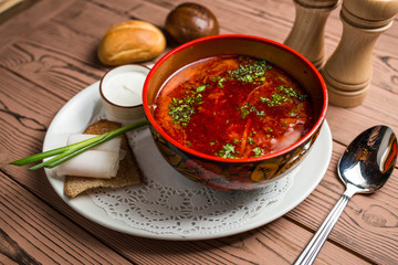Beetroot soup with meat