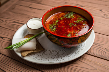 Beetroot soup with meat