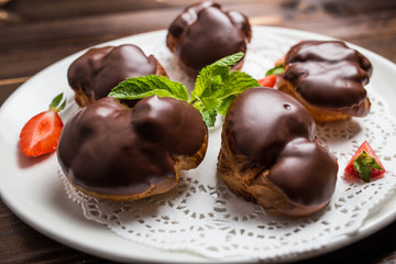 profiterole with chocolate sauce