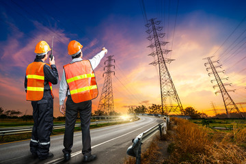 Engineer safety survey of electricity pylon