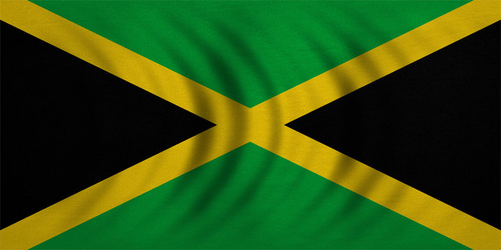 Flag of Jamaica wavy, real detailed fabric texture