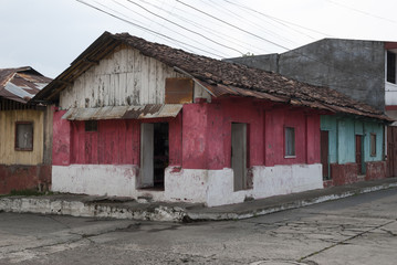 Fototapeta na wymiar color full Caribbean houses tropical vivid colors. Guatemala