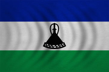 Flag of Lesotho wavy, real detailed fabric texture