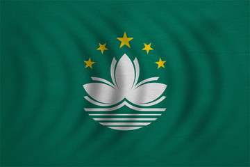 Flag of Macau wavy, real detailed fabric texture