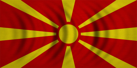 Flag of Macedonia wavy, detailed fabric texture