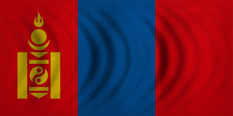 Naklejka premium Flag of Mongolia wavy real detailed fabric texture