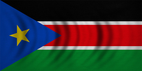 Flag of South Sudan wavy, detailed fabric texture