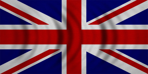 Naklejka na ściany i meble Flag of United Kingdom wavy, real fabric texture