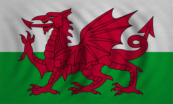 Flag of Wales wavy, real detailed fabric texture