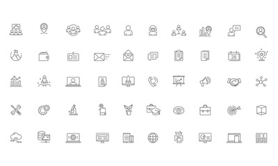 Business Services Software solutions Vector Line Icon Set