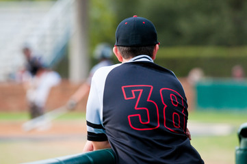 Baseball player watching game from dugout © tammykayphoto