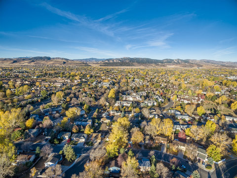 Fort Collins in fall colors from air
