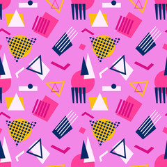 Abstract geometric shapes  seamless pattern. Retro 80's, 90's Memphis style  