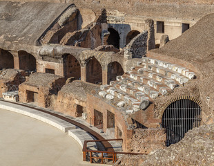 The Colosseum, an architectural monument in Rome, the fragment recovered seats