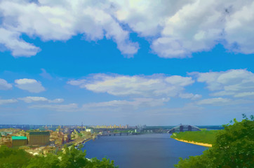 Fototapeta na wymiar View of Kiev, Ukraine. Banks of the Dnieper river.
