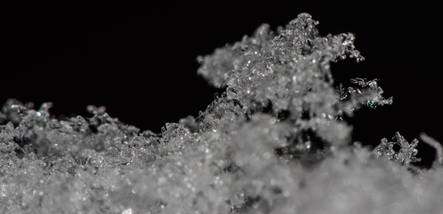 Snowflakes and ice crystals close up