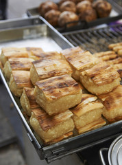 Freshly baked Durian pastry for sale at Thailand street market.