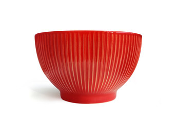 Red contemporary ceramic empty bowl isolated on white background