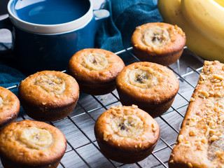 Tea with freshly baked banana muffins
